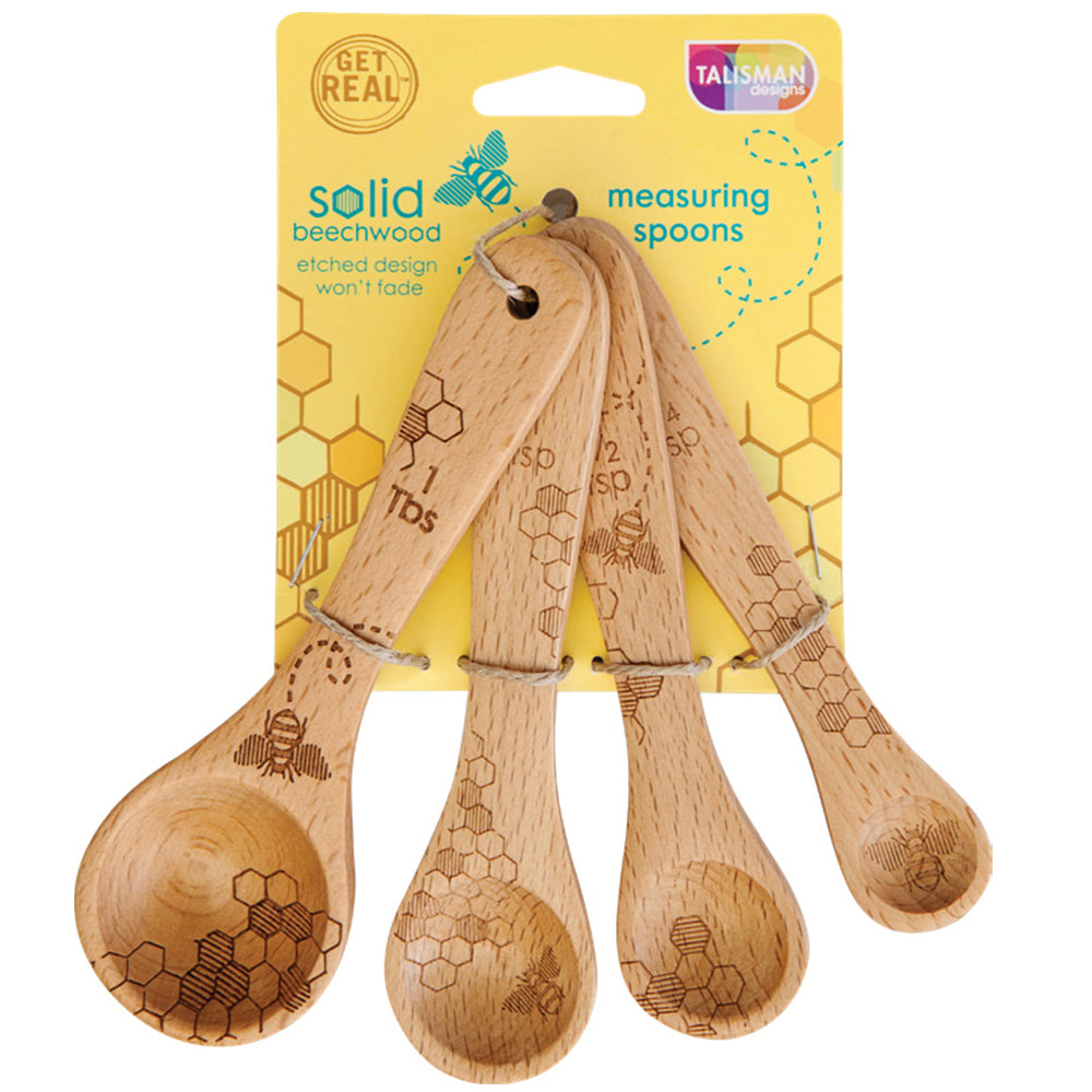 Talisman Designs Laser Etched Beechwood Measuring Spoons | Set of 4 | Honey Bee Design | Natural Wooden Measuring Spoons Set | Cute & Functional Kitchen Tools - Thumbnail 4