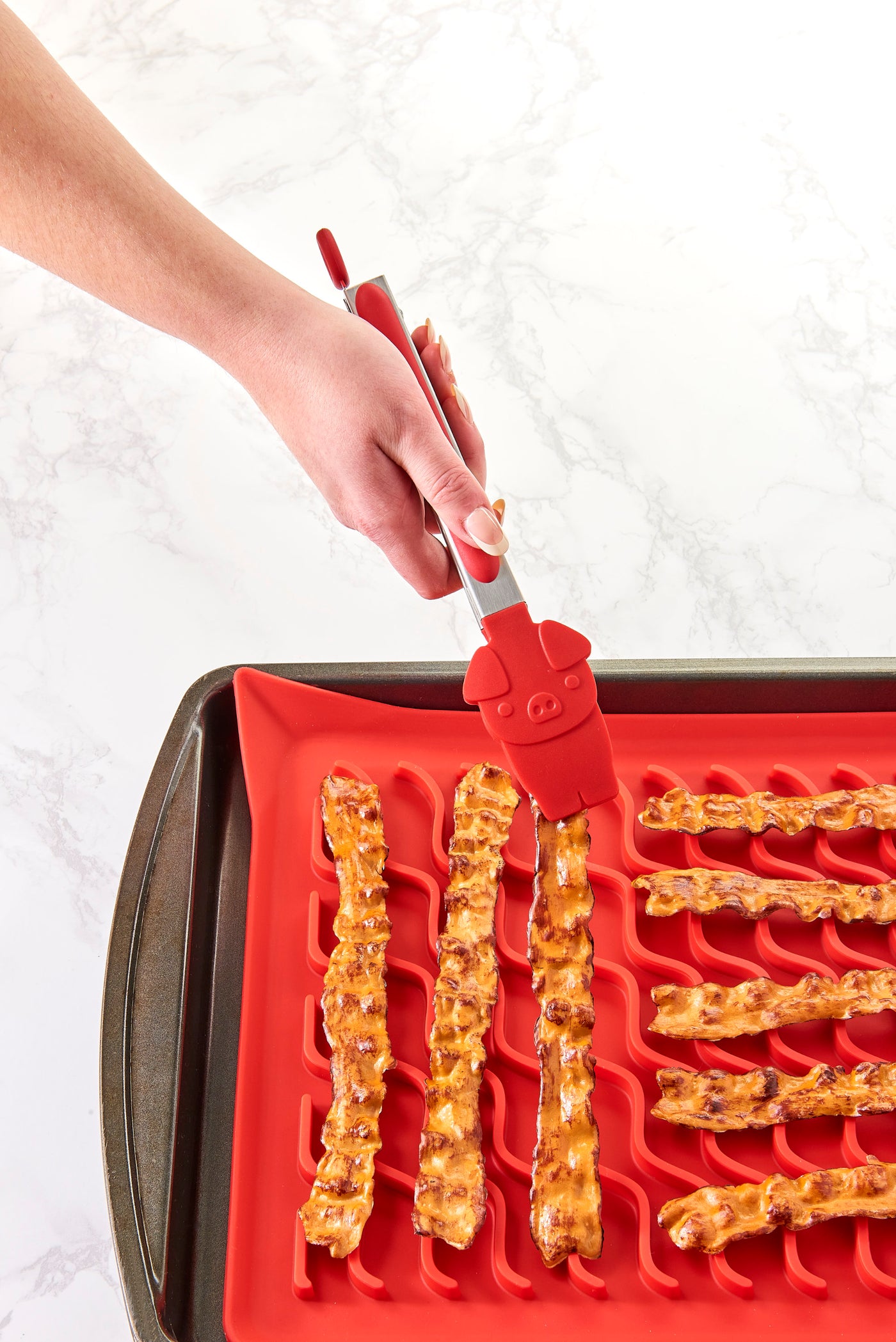 Talisman Designs Silicone Bacon Tongs | Heat Resistant up to 400-Degrees |  Turn & Serve Hot Bacon | Safe for Non-Stick Cookware, Meat, Vegetables 