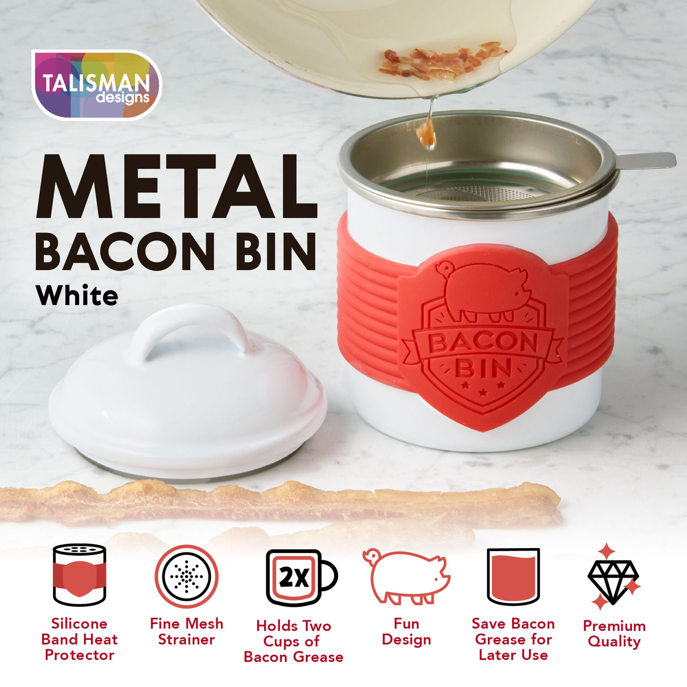 Talisman Designs Silicone Bacon Bin XL Grease Container, 2 cup