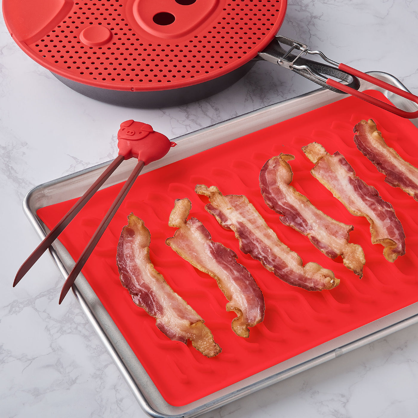 Talisman Designs Silicone Bacon Tongs | Heat Resistant up to 400-Degrees |  Turn & Serve Hot Bacon | Safe for Non-Stick Cookware, Meat, Vegetables 